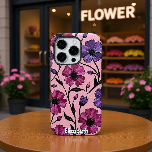 Funda iPhone 16 Pro Resumen de alivio floral rosa y púrpura (Subido por el creador)