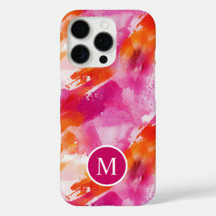 Funda iPhone 16 Pro Resumen de Naranja rosa de color de agua monogramo