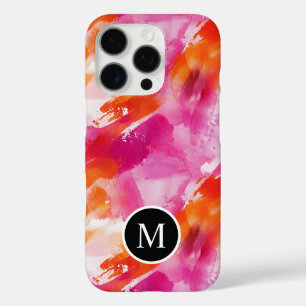 Funda iPhone 16 Pro Resumen de Naranja rosa de color de agua monogramo