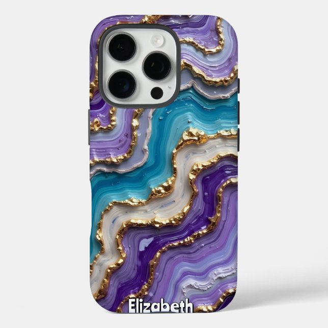Funda iPhone 16 Pro Resumen de piedra pulida con acentos de oro (Reverso )