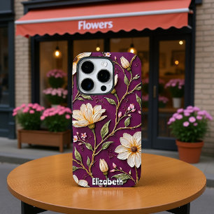 Funda iPhone 16 Pro Resumen del patrón floral en morado