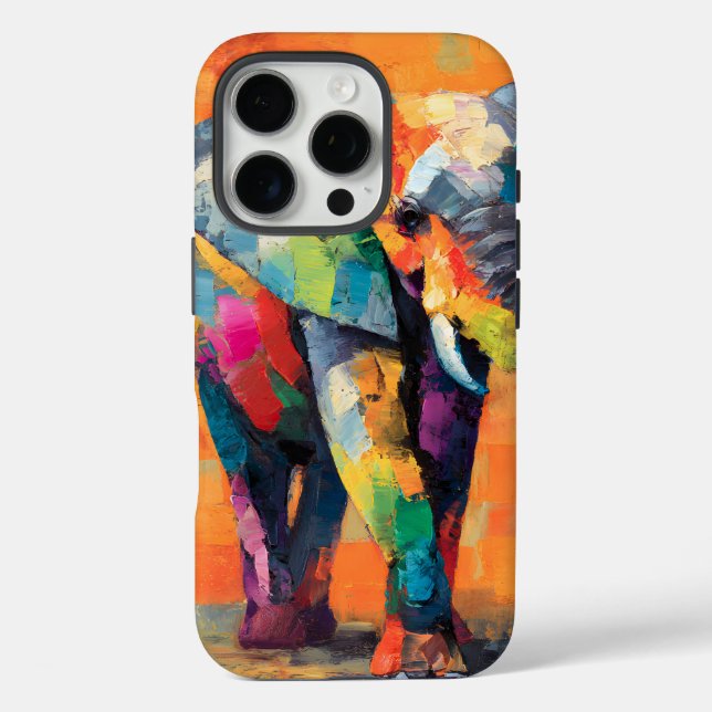 Funda iPhone 16 Pro Resumen feliz elefante arcoiris (Reverso )