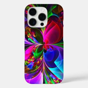 Funda iPhone 16 Pro Resumen floral moderno Patrón azul rojo del arte #