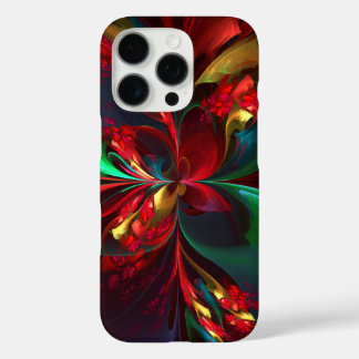 Funda iPhone 16 Pro Resumen floral moderno Patrón verde rojo del arte