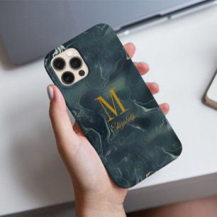 Funda iPhone 16 Pro Resumen moderno Nombre del Monograma Turquesa Verd