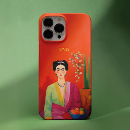 Funda iPhone 16 Pro Retrato de Frida Kahlo, Naranja abstracto de moda