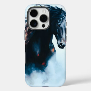 Funda iPhone 16 Pro Retrato minimalista de caballo negro de carreras