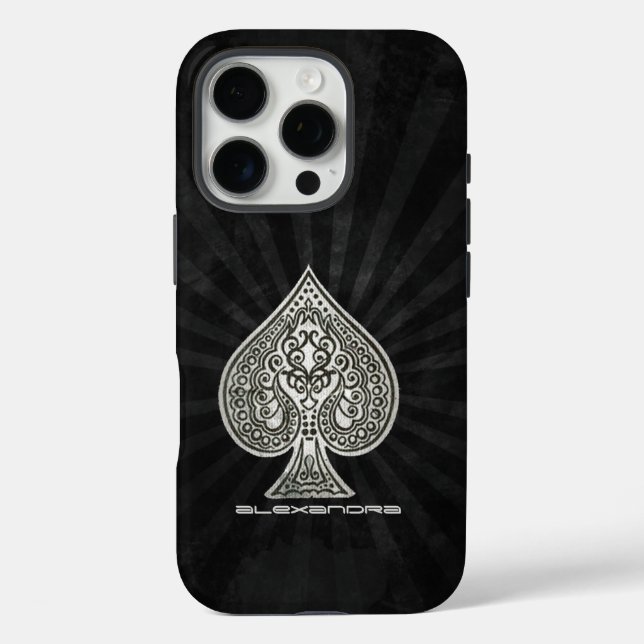 Funda iPhone 16 Pro Retro Ace Artístico De Póquer De Espadas Personali (Reverso )
