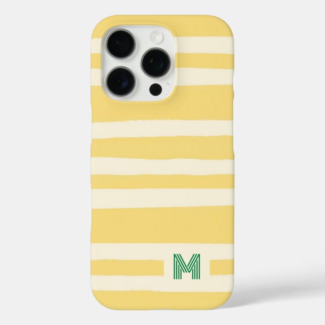 Funda iPhone 16 Pro Retro Verano Chic Rayas Amarillas Monograma (Reverso )