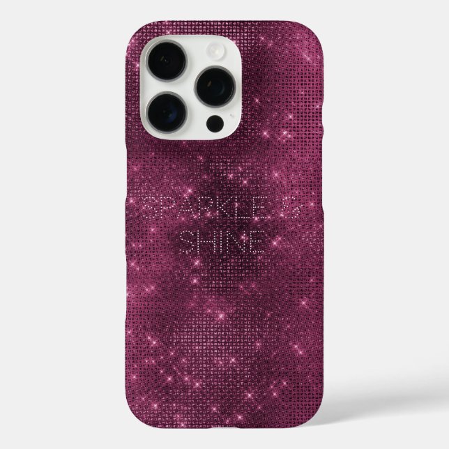 Funda iPhone 16 Pro Rojo Burdeos Glitzy Chic Glam Brillante (Reverso )