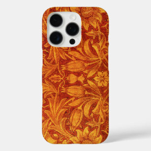 Funda iPhone 16 Pro Rojo floral y amarillo dorado Wm Morris