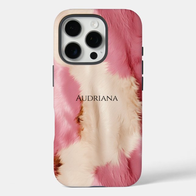 Funda iPhone 16 Pro Rosa Chic Crema Falso Pelaje (Reverso )