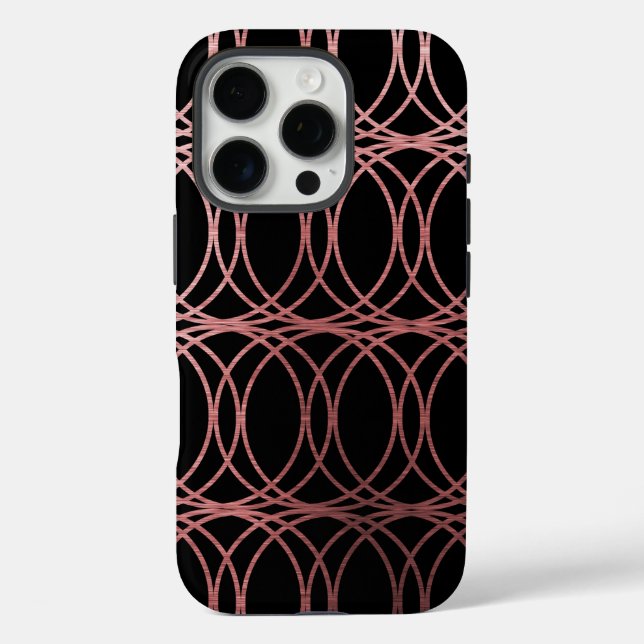 Funda iPhone 16 Pro Rosa Círculo de oro Trellis5 sobre negro (Reverso )