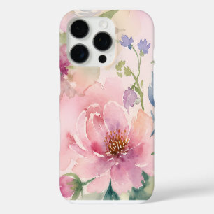 Funda iPhone 16 Pro Rosa Claro Acuarela Peonía Floral