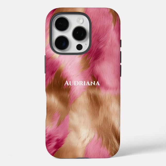 Funda iPhone 16 Pro Rosa Dorado Chic Pelaje Falso (Reverso )