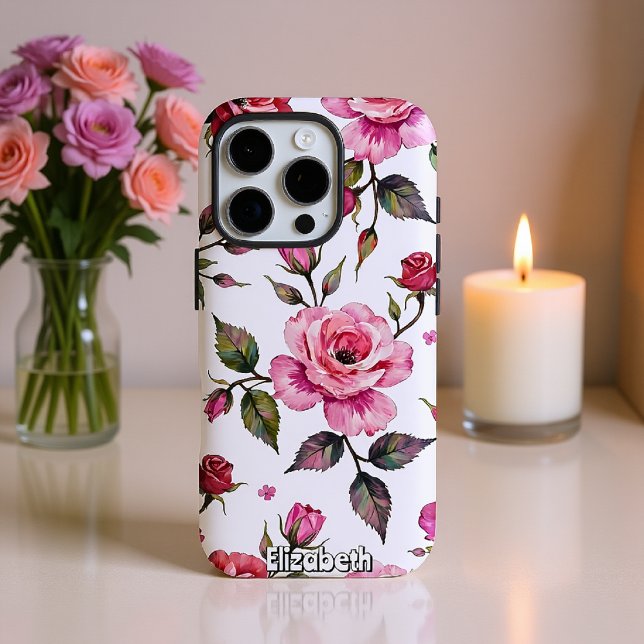 Funda iPhone 16 Pro Rosas de acuarela y patrón de hojas (Subido por el creador)
