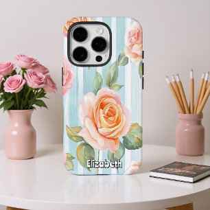 Funda iPhone 16 Pro Rosas de acuarela y rayas