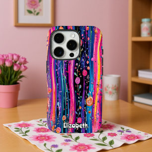 Funda iPhone 16 Pro Rosas Pastel y Stripes