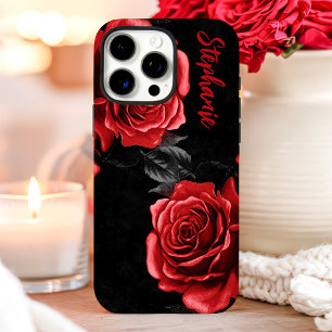 Funda iPhone 16 Pro Rosas Rojas con Nombre Personalizado
