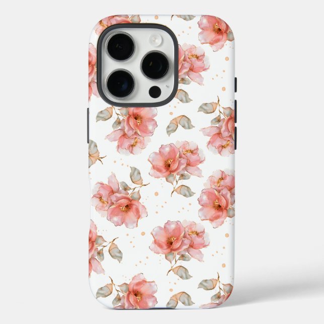 Funda iPhone 16 Pro Rosas rosas y hojas rosas (Reverso )