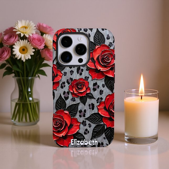 Funda iPhone 16 Pro Roses rojos dinámicos sobre tela texturada (Subido por el creador)