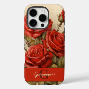 Funda iPhone 16 Pro Roses rojos florales de color de agua vintage pers