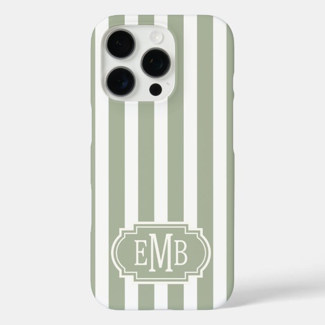 Funda iPhone 16 Pro Sage Green and White Monogrammed Stripes (Reverso )