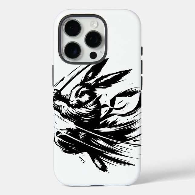 Funda iPhone 16 Pro Samurai Bunny Black Ink Warrior Rabbit (Reverso )