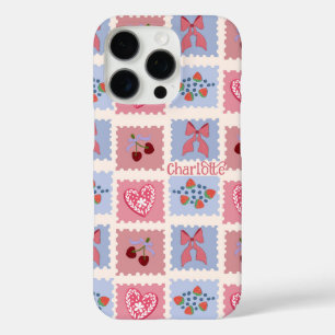 Funda iPhone 16 Pro Sellos Kitschy Corazones Lazos y Cerezas
