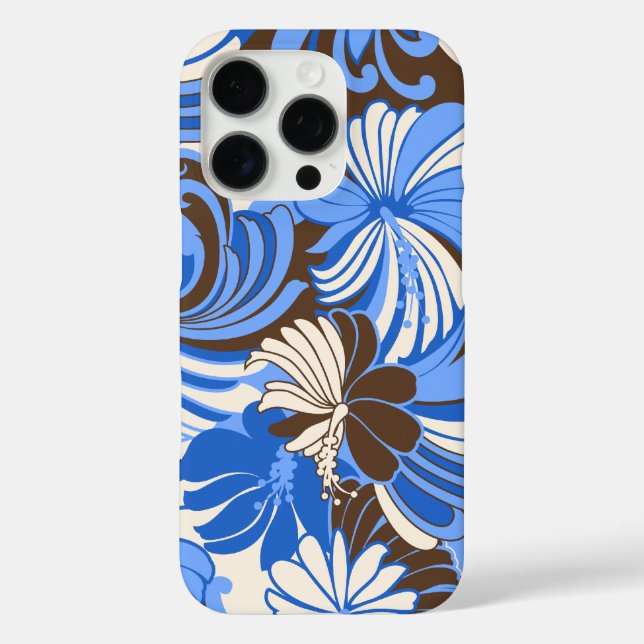 Funda iPhone 16 Pro Selva Hibiscus Hawai azul y marrón (Reverso )