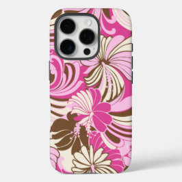 Funda iPhone 16 Pro Selva Hibiscus Hawai Rosa Y Marrón