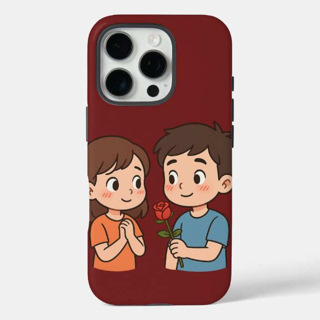 Funda iPhone 16 Pro Shy Love Moment 💕 | Cute Cartoon (Reverso )