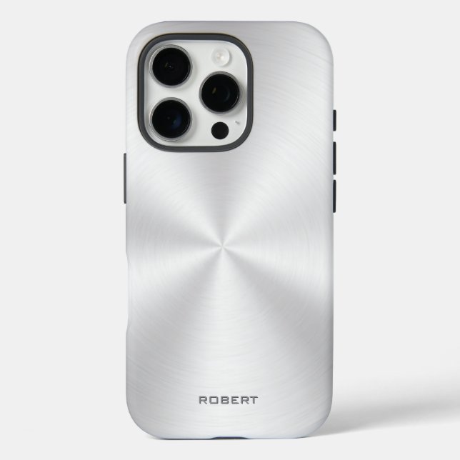 Funda iPhone 16 Pro Silver Metallic Texture Stainless Steel Look (Reverso )