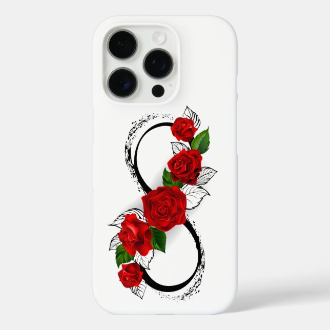 Funda iPhone 16 Pro Símbolo infinito con rosas rojas (Reverso )