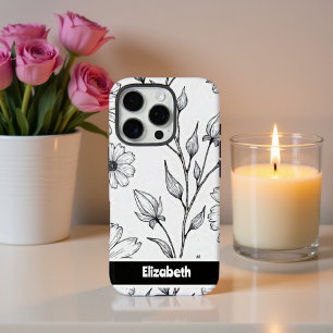 Funda iPhone 16 Pro Smartphone Black White Floral Line