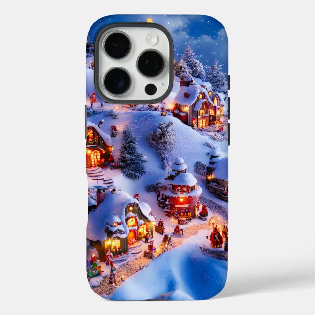 Funda iPhone 16 Pro Snowy Hills Whimsical Christmas Village (Reverso )