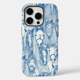Funda iPhone 16 Pro solo caballos azul cobalto mitad perla