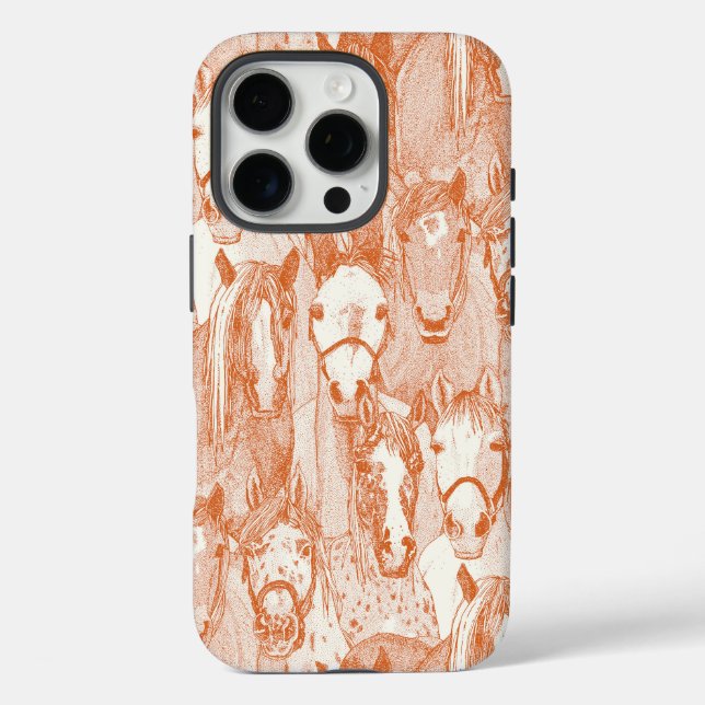 Funda iPhone 16 Pro solo caballos naranja mitad perla (Reverso )
