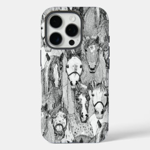 Funda iPhone 16 Pro solo caballos negro blanco