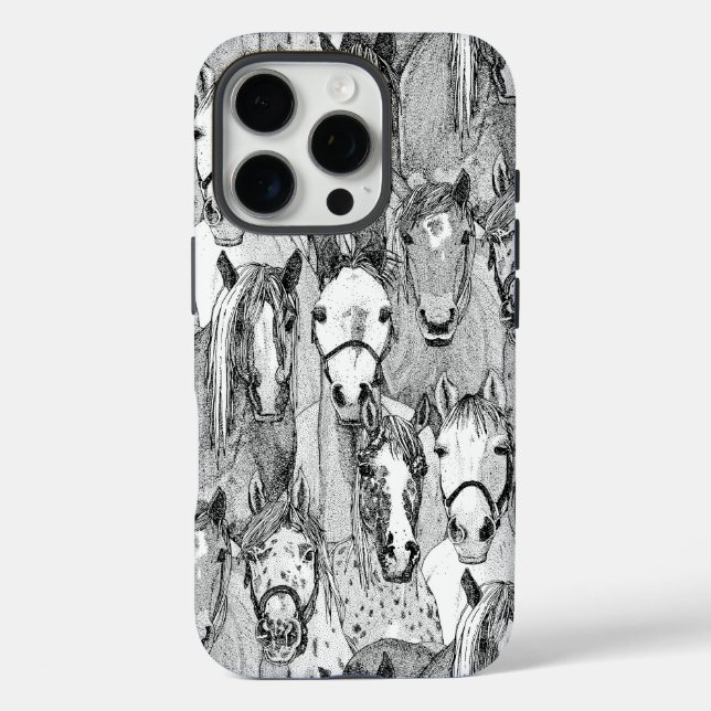 Funda iPhone 16 Pro solo caballos negro blanco (Reverso )