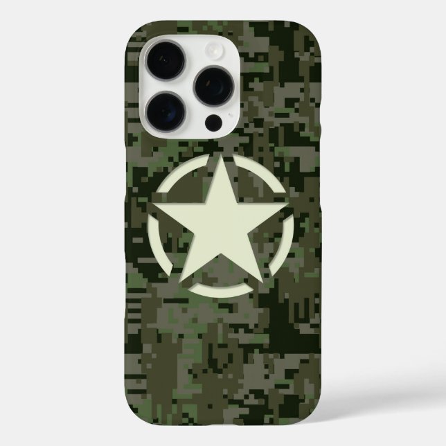Funda iPhone 16 Pro Star sobre fondo de camo en Deep Woods (Reverso )