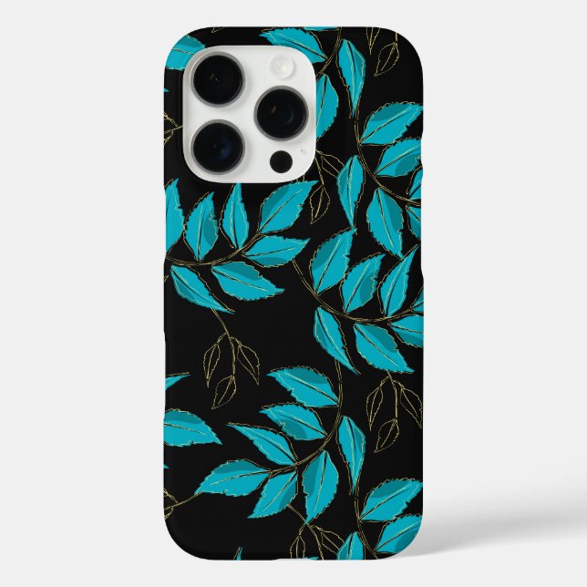 Funda iPhone 16 Pro Stylized pattern featuring clusters of blue leaves (Reverso )