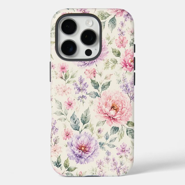 Funda iPhone 16 Pro Suave Peonía Floral Acuarela (Reverso )