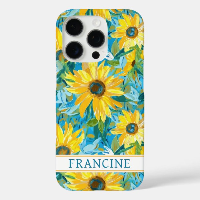 Funda iPhone 16 Pro Sunflower Painting Monogrammed (Reverso )