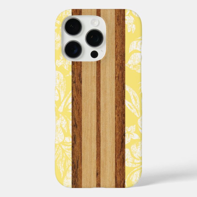 Funda iPhone 16 Pro Sunset Beach Faux Wood Surfboard Hawái (Reverso )