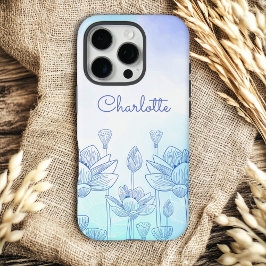 Funda iPhone 16 Pro Superposición de silueta floral pastel con nombre