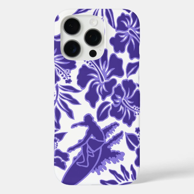 Funda iPhone 16 Pro Surf Pareau Hawaiano Hibiscus Surfing Purple (Reverso )
