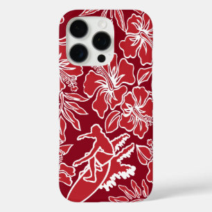 Funda iPhone 16 Pro Surf Pareau Hawaiano Hibiscus Surfing Red