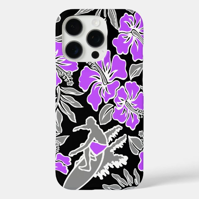 Funda iPhone 16 Pro Surf Pareau Hawaiian Hibiscus Surfing Violet (Reverso )