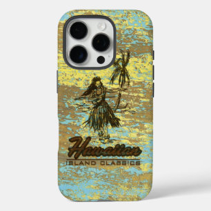 Funda iPhone 16 Pro Surf Shack Hawaiano Faux Wood Surfboard Yellow